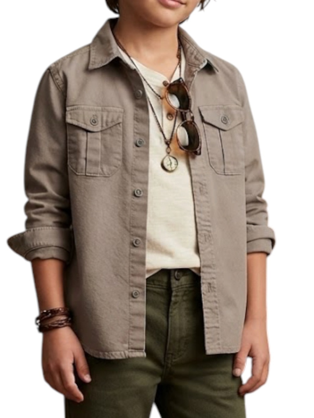 NWT GAP KIDS Gorpcore Taupe Tan Button Down Long Sleeve Shirt Size 4T